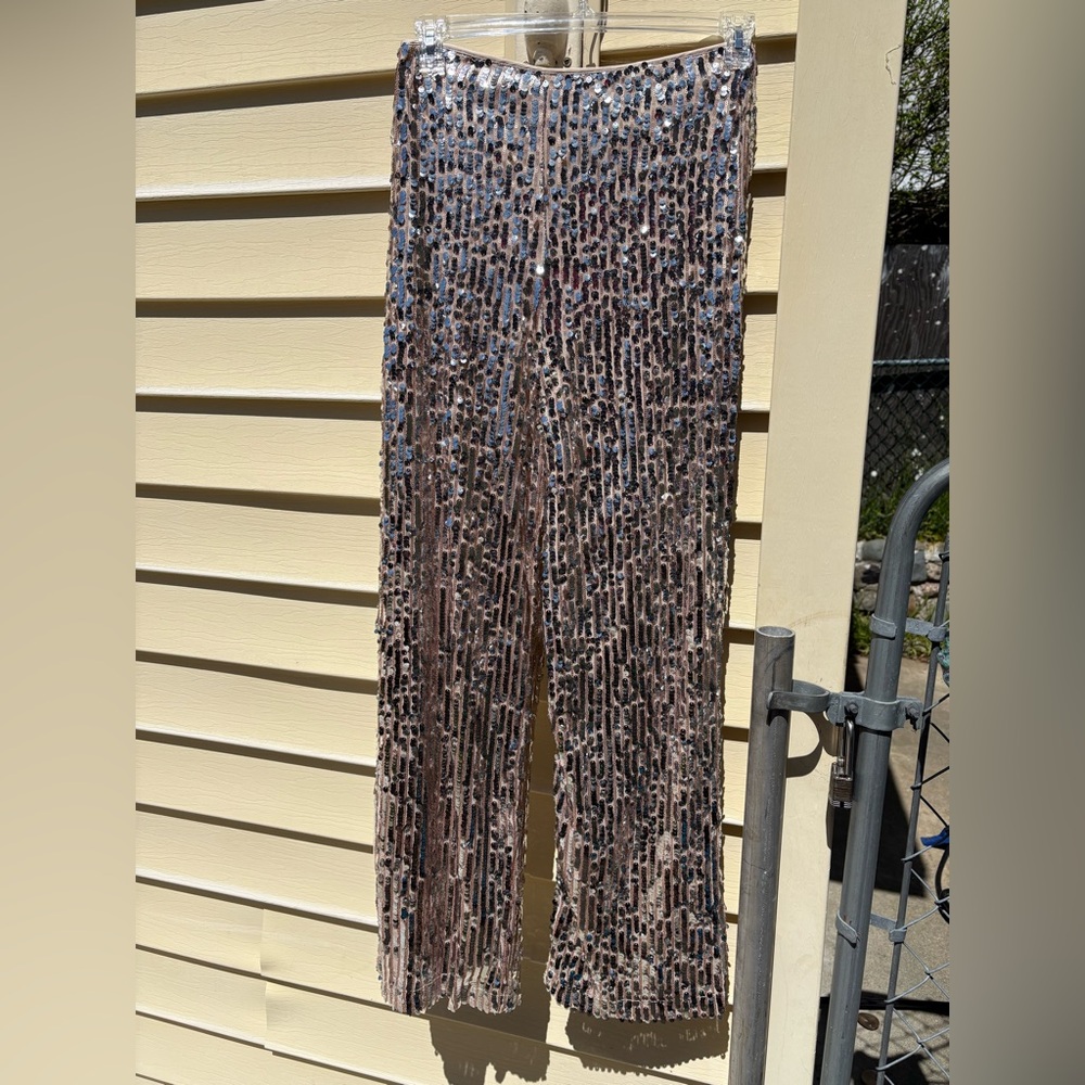 Lulus You Better Work Silver Multi Sequin Wide-Le… - image 2